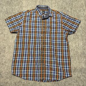 Taco Bell Shirt Mens Large L Blue Orange Plaid Employee Uniform Button Up SS